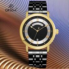 ORSGA Men's Automatic Mechanical Watch With Date, 50M Waterproof Stainless Steel Business Casual Watch - 銀色鋼帶黑面 - 查看 5