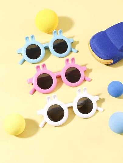 1 Set 3PCS Boy's And Girl's 3-8Y Polycarbonate Cartoon Bunny Frame Sweet Cute Versatiley Fashion Glasses, Outdoor Travel Festival Party Outfit, With Glasses Case