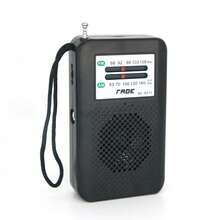 便携式 AM/FM 收音机音箱，电池供电手持收音机，带手动调谐器、耳机插孔、集成扬声器、可调节天线、耐用设计和腕带 - 黑色 - 查看 13