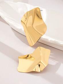 1 Pair 26 Styles Fashionable Minimalist European & American Retro Geometric Metal Stud Earrings, Versatile For Valentine's Day, Everyday, Gatherings, Parties - Gold - View 4