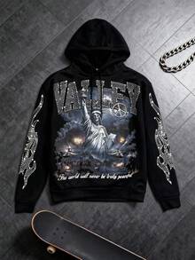 New VALLEY Printed Sweater Without Pockets Hoodie To Map Top - Black #No Pockets All-over Print - View 1