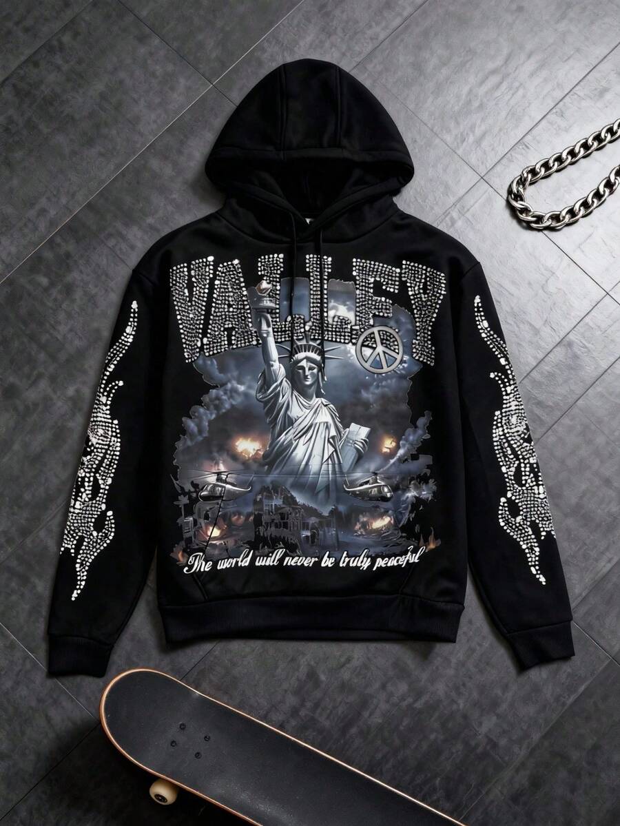 New VALLEY Printed Sweater Without Pockets Hoodie To Map Top - Black #No Pockets All-over Print - View 1