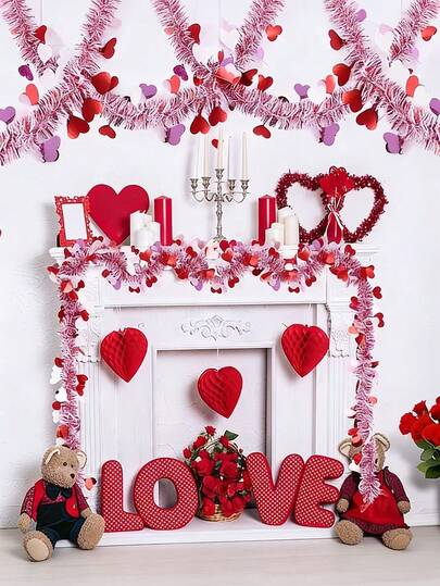 Guirnalda artificial en forma de corazón de 200 cm de largo para decoración realista del Día de San Valentín, de ratán rojo y blanco/rojo y rosa, adecuada para el hogar, restaurante y decoración festiva al aire libre, arreglo floral de plástico, perfecta para crear ambiente del Día de San Valentín, decoración de boda y fiestas diarias, para colgar