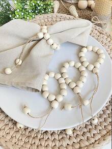 2-30个天然手工编织黄麻绳和木珠餐巾环，适用于节日、派对、生日、婚礼和正式晚宴 - 彩色 - 查看 1