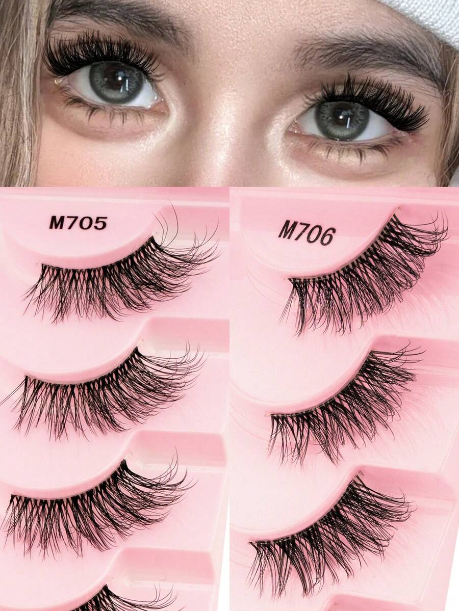 7 Pairs 3/4 Natural Looking Fluffy False Eyelashes With Transparent Stems, Reusable Eyelash Set Suitable For Daily Makeup - Half Eyelashes - View 1