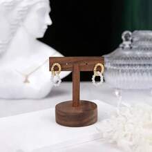 胡桃木圆底T型耳环展示架，耳环收纳架，耳环展示架