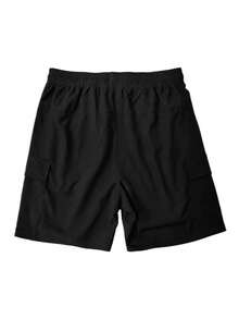 男士夏季户外休闲工装短裤，简约跑步多口袋百慕大短裤，黑色 - 黑色 - 查看 3