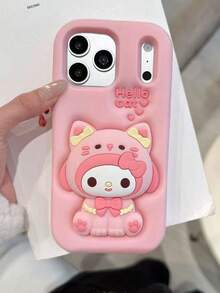 3-In-1 Sanrio Authorized Kitty, My Melody Cute Cat Pajamas & Compatible With IPhone 17 Pro Max, 17, 16 Pro, 15, 14 Cartoon Soft Silicone Protective Phone Case - Pink - View 5