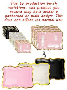 10 piezas de platos de papel rectangulares con borde dorado elegante, decoración de borde dorado, adecuado para platos de pastel, platos de galletas, bandejas de cartón grueso - Multicolor - Ver 8