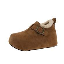 2025 Invierno Nuevas Zapatos de Algodón  Retro Versátiles de Moda Forrados de Fleece Cálidos Pequeños de Suela Gruesa que Aumentan la Altura de Cobertura Completa - Caqui - Ver 6