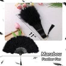 Feather Fan, Vintage Black Hand Fan With Tassel For Party, Wedding, Cosplay, Gothic Accessories, Dance, Photography Prop, 1920s Accessories - 預設 - 查看 2