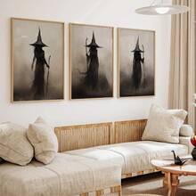 3pcs/Set Retro Witch Halloween Canvas Art Print, Abstract Wall Decoration, Suitable For Home Decor, Room Decor, Bedroom Decor, Living Room Decoration, Bathroom Decor, Wall Decor. Optional Wall Art With Frame.