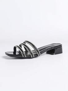 Giày sandal cao gót nữ, sandal đế dày thời trang phối màu kiểu cổ tích hở mũi, sandal in họa tiết mũi vuông quai sau, thích hợp cho công sở và đi làm, phối đồ mùa xuân hè. - màu đen - Xem 8