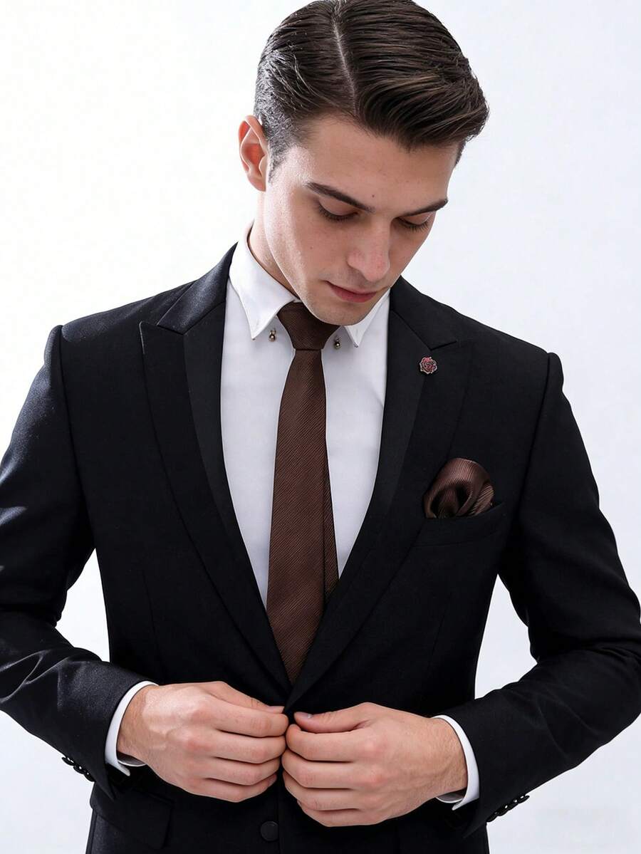 Bộ cà vạt và khăn tay nam, cà vạt kẻ sọc + khăn tay, đơn giản và đa năng, phù hợp cho tiệc cưới, bộ cà vạt chú rể. - Nhiều màu - Xem 1