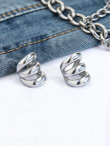 TONSI 1 Pair Elegant Chic Punk Minimalist Geometric Circle Stainless Steel 18K Gold Plated Clip-On Earrings, Suitable For Work, Daily, Party, Gift For Friends, Family, Colleagues - Multicolor - View 6