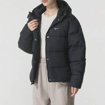 Nike Women's Loose Down Jacket Hooded Waterproof Parka Padded Coat For Winter