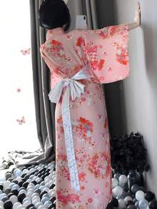 1pc Japanese Sakura Kimono Costume Set, Sexy Outfit For Cosplay, Role-Playing, Suitable For Festivals, Parties, Performances, Stage Shows - Includes Dress + Sash Only Spring - Nhiều màu - Xem 3