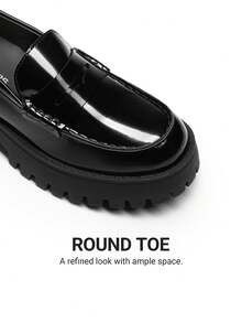 Women Platform Black Patent Loafers 1.57-Inch Chunky Mid-Heel Flatform Loafer Round Toe Versatile Classic Casual Slip On Shoes, 2026 New Spring Summer Shoes - ĐEN-PAT - Xem 8