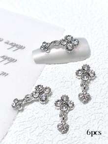 6pcs Nail Charms Vintage Flower Pendant Nail Charms, Valentine's Day Y2K Style Luxury Nail Supplies, Suitable For Multi-Functional DIY Nail Accessories, French Tip Nails - Multicolor - View 4