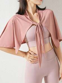 1件装女士纯色运动瑜伽束腰半身裙，速干透气不对称防闪光涤纶雪纺系带腰身裙 - 可作披肩、装饰品使用，适合日常穿着、健身、户外活动 - 繫帶款 - 查看 9