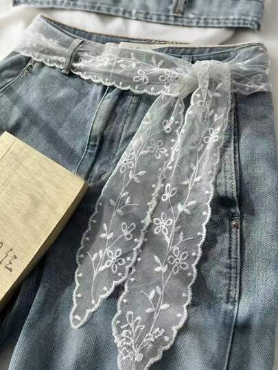 1pc Lace Leaf Print Crochet Lace Satin Fabric, Suitable For DIY Sewing, Wedding Dress, Gift Wrapping And Home Decor