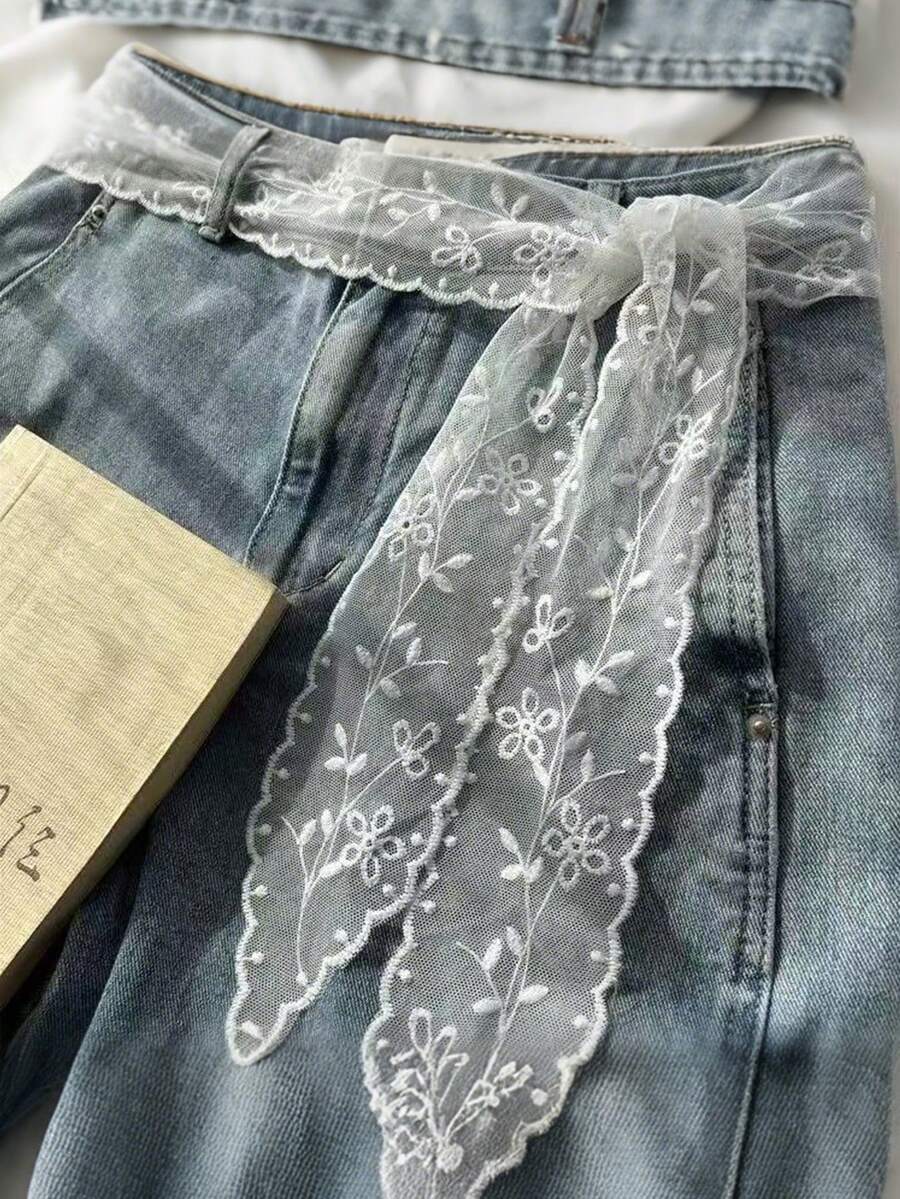 1pc Lace Leaf Print Crochet Lace Satin Fabric, Suitable For DIY Sewing, Wedding Dress, Gift Wrapping And Home Decor