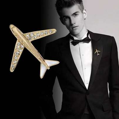 Fashionable Airplane Brooch, Large Size Men's Suit Decoration Lapel Pin, Father's Day Jewelry Gift
