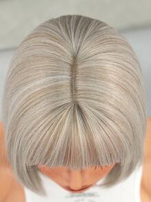 12-Inch Elegant Short Light Grey Straight Wig With Bangs , Heat-Resistant Synthetic Fiber Wigs For Women,For Daily,Party,Cosplay&Festavil Ready - Light Grey - View 8