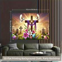 2D平面单片背景布，复活节花卉十字架背景布，多功能涤纶耐用背景幕布，节日礼物，适用于客厅、卧室、办公室家居装饰/户外装饰/影棚道具/派对装饰，无需用电 - 1件 - 查看 4