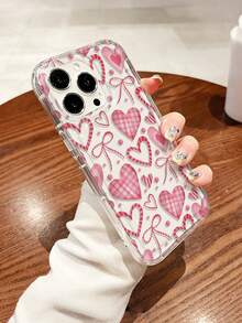 1pc Girly Valentine's Day Plaid, Stripe, Heart, Bow Design Painted Transparent Airbag Shockproof Phone Case, Suitable For Samsung/ XS/XS Max/XR/11/12/13/14/14 Plus/15/15 Plus/16/16 Plus/7/8 Plus/17/17 Pro And Other Phone Models - Multicolor - View 2