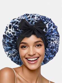 1pc Women's Leopard Print Elastic Ribbon Satin Sleeping Cap/Chemo Cap/Makeup Cap, Suitable For Daily Use - Multicolor - View 14