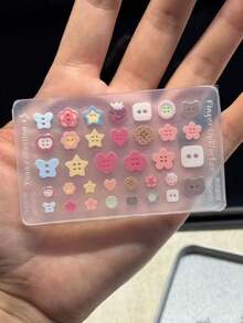 1pc Cartoon Button, Key Chain, Heart Lock, Fruit, Star, Kitten, Cookie Shaped Transparent Silicone Nail Art Mold, Creative Decorative Accessory - Clear - View 2