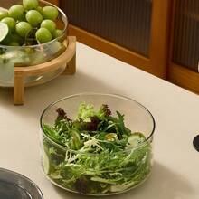 1个竹底玻璃水果碗，适用于盛放沙拉、家用水果、餐厅自助餐等，也适用于家庭、餐厅和酒店。 - 無色 - 查看 8