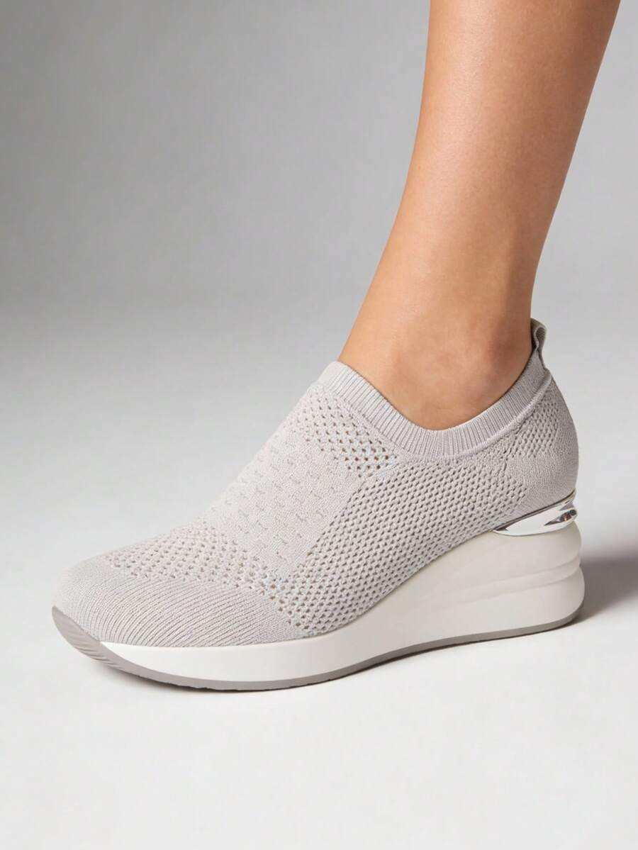 WOMEN'S SHOES IN SYNTHETIC LEATHER AND SOCK-SHAPED UPPER WITH 6.5CM HIGH SOLE - Grey - View 1