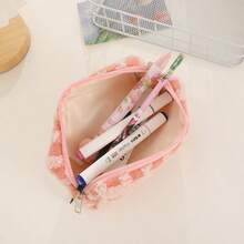 Waffle Lamb Wool Plush Pencil Case, Niche Japanese Ins Style Student Stationery Storage Bag, Convenient Desktop Storage Pouch