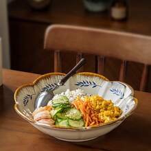 1 Stück wunderschöne blumenförmige 23 cm chinesische Keramikschüssel, große Servierschüssel für Restaurant, Salatschüssel, Obstschüssel - Verschiedenfarbig - Übersicht 10