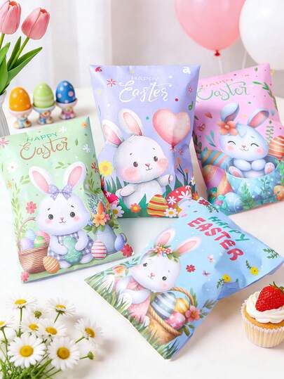 24pcs Easter Happy Gift Bags With Stickers, Cute Rabbit And Easter Eggs Pattern, Spring Easter Gift Packaging Bags, Easter Candy Bags, Easter Gift Envelopes, Paper Bags, Easter Decorations, Easter Home Decor, Tabletop Decor, Spring Party Decor, Easter Party Supplies, Egg Hunt Party Supplies, Easter Gifts, Birthday Gifts, Elegant Gifts For Family And Friends