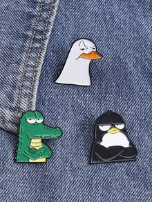 3pcs Proud And Coquettish Expression Animal Enamel Needle Cartoon Animal Abstract Style Brooch Lapel Badge Jewelry Gift For Friends - Multicolor - View 1
