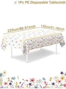 1件220*130厘米春季蝴蝶花朵一次性塑料桌布，春季花卉桌布，主题派对，春夏派对装饰，生日派对桌布，生日装饰，婴儿派对用品，春季装饰，餐桌装饰，防水易清洁 - 彩色 - 查看 10