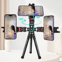 铝合金 1/4 蜗牛头接口 360° 旋转三位多功能延长支架，带 1/4 和 3/8 ARRI 螺纹孔，适用于手机夹和运动相机 - 黑色 - 查看 3