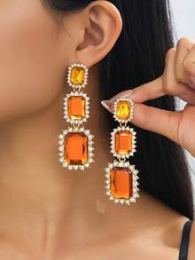 一对时尚珐琅心形装饰耳钉，适合女性参加派对、聚会、日常佩戴，百搭，可作礼物 - 橘色 - 查看 7