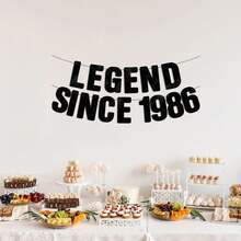 1套黑色亮片 Legend Born In 2010/2008/1996/1986 生日派對 DIY 字母橫幅，亮片數字 16th/18th/30th/40th 週年派對裝飾，Vintage Legend Since Year 男士復古里程碑生日派對橫幅標誌花環 - 彩色 - 查看 3