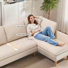 4-Seat Sectional Couch, Convertible Sofa Bed, 79.1'' L-Shape Sofa Bed, With Comfortable Fabric, Deeper Seat, Comfy Seat Cushion, For Living Room, Apartments, Office, Beige - 米色 - 查看 3
