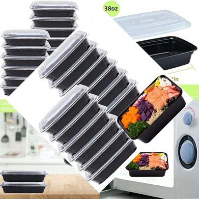 Rectangular Plastic Food Containers With Lids, Sealed For Restaurant, Kitchen, Takeaway Food Service