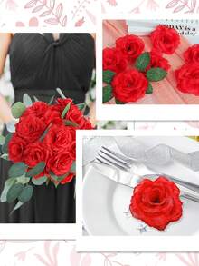 5/10pcs (5 Flower Heads+5 Stems/10 Flower Heads+10 Stems) 9.06in Artificial Flowers Red Roses, For DIY Wreath, Wedding Decoration, Bridal Bouquet, Table Centerpiece, Vase Decor, Spring Home Decor, Party Decoration, Anniversary, Valentine's Day - Red - View 9