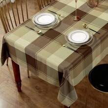 Honellaty Rectangle Tablecloth Checkered Polyester Table Cloth Spill-Proof Wrinkle Resistant Plaid Fabric Table Cover Kitchen Dinning Outdoor, 52 X 70 Inch Taupe,70inchx52inch(Rectangular),Taupe - 灰褐色 - 查看 1