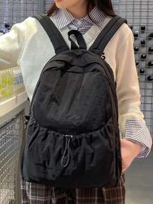 情侣款帆布材质纯色时尚背包，大容量收纳，可调节肩带，适合学生、通勤、休闲、旅行