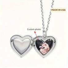 Customized Personalized Double Photo Pendant Necklace - Elegant Bohemian Heart Pendant With Safety Buckle, High Quality Metal Jewelry, Suitable For Mother's Day And Father's Day Gifts, Weddings, And Daily Dresses, Heart Shaped Necklace, Smooth Metal Appearance - 彩色 - 查看 1