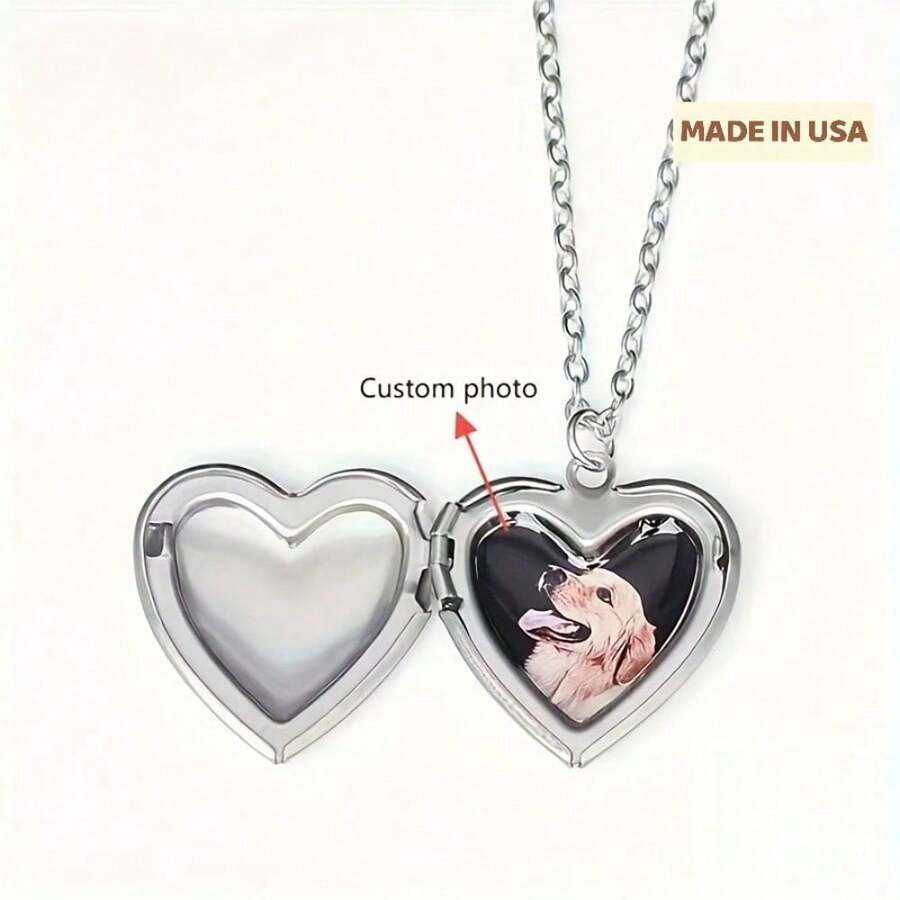 Customized Personalized Double Photo Pendant Necklace - Elegant Bohemian Heart Pendant With Safety Buckle, High Quality Metal Jewelry, Suitable For Mother's Day And Father's Day Gifts, Weddings, And Daily Dresses, Heart Shaped Necklace, Smooth Metal Appearance - 彩色 - 查看 1