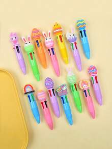10pcs/Pack Easter Themed Retractable Ballpoint Pens, 0.5mm, Cute Animal Patterns, Multi-Color, 4-In-1, Easter Stationery, Party Favors, Student Supplies, Rewards, Funny Cute Cartoon Animal Ballpoint Pens, Cool Pens, Fun Gifts, Back To School Gifts, Easter Bunny Party Favors - Multicolor - View 6